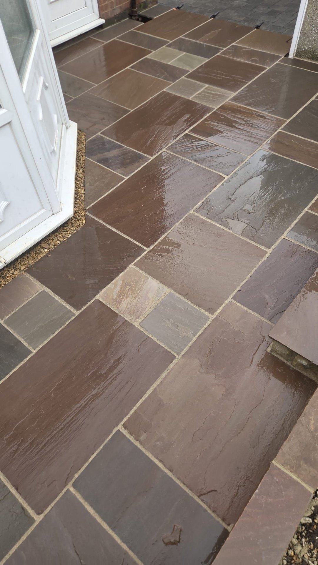 Raj Blend Indian stone paving with new wall and steps in Guiseley
