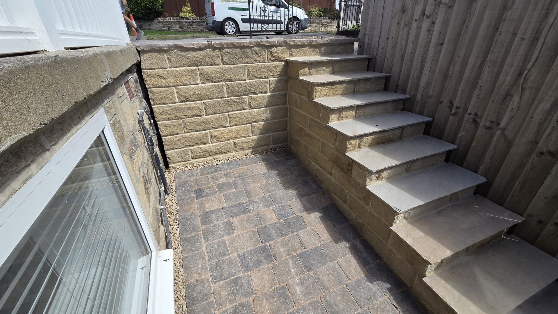 Sorrento Sarsen Stone driveway with retaining wall and steps in Yeadon