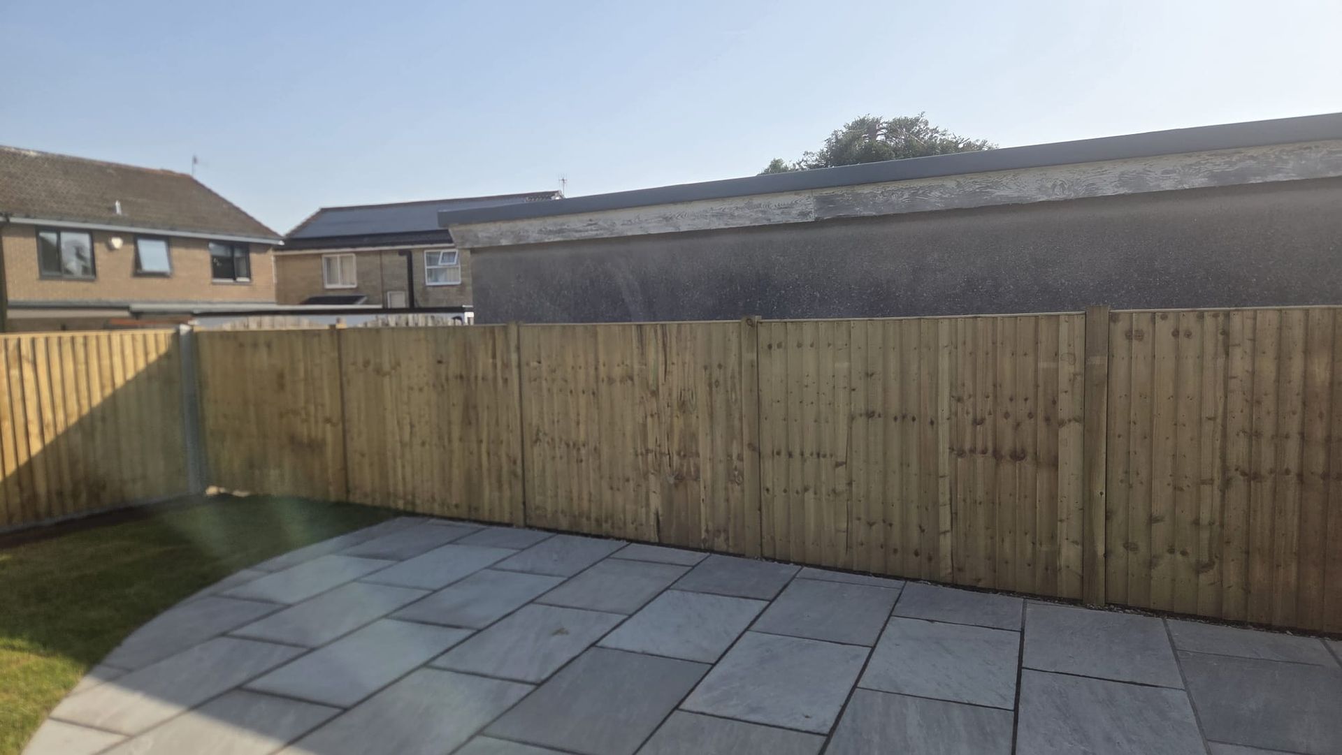 Completed patio, timber fencing and new lawn in Burley in Wharfedale