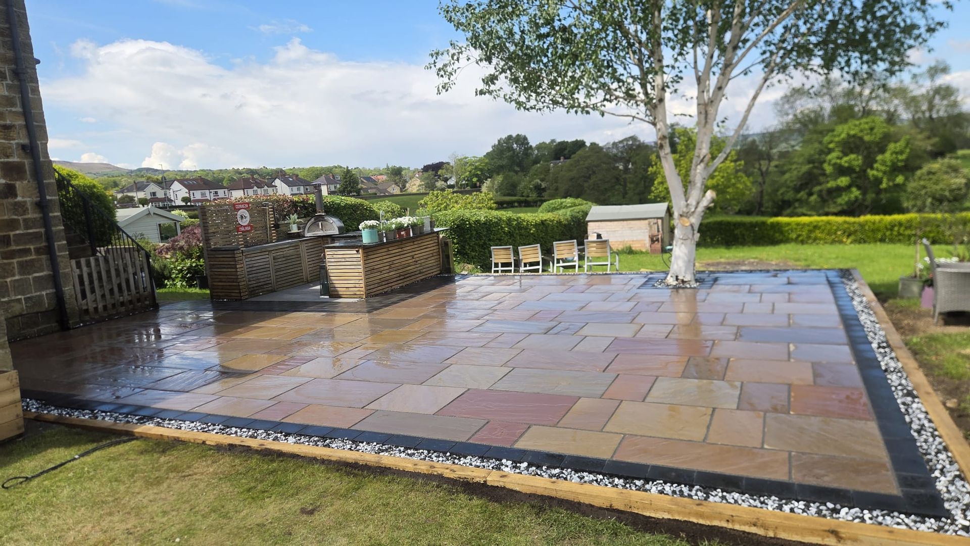 Raj Blend patio with Positano outdoor kitchen surround in Burley in Wharfedale