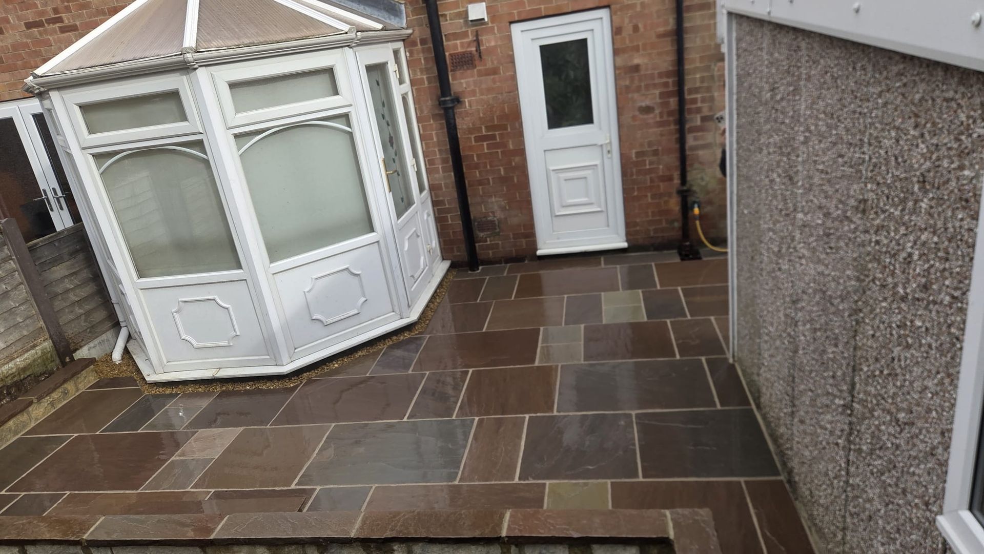 Raj Blend Indian stone paving with new wall and steps in Guiseley
