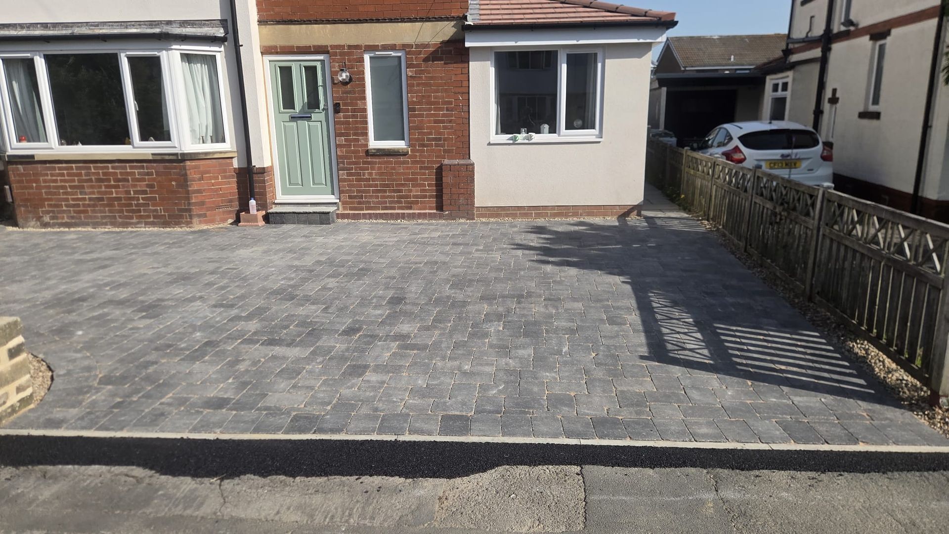 Completed patio, timber fencing and new lawn in Burley in Wharfedale
