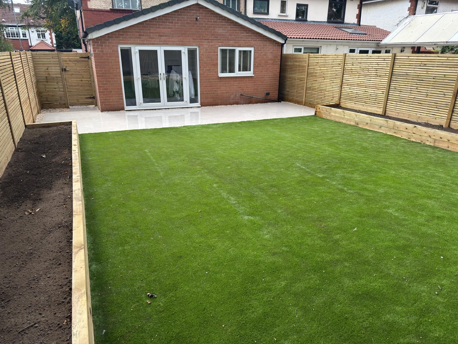 Completed patio, timber fencing and new lawn in Burley in Wharfedale