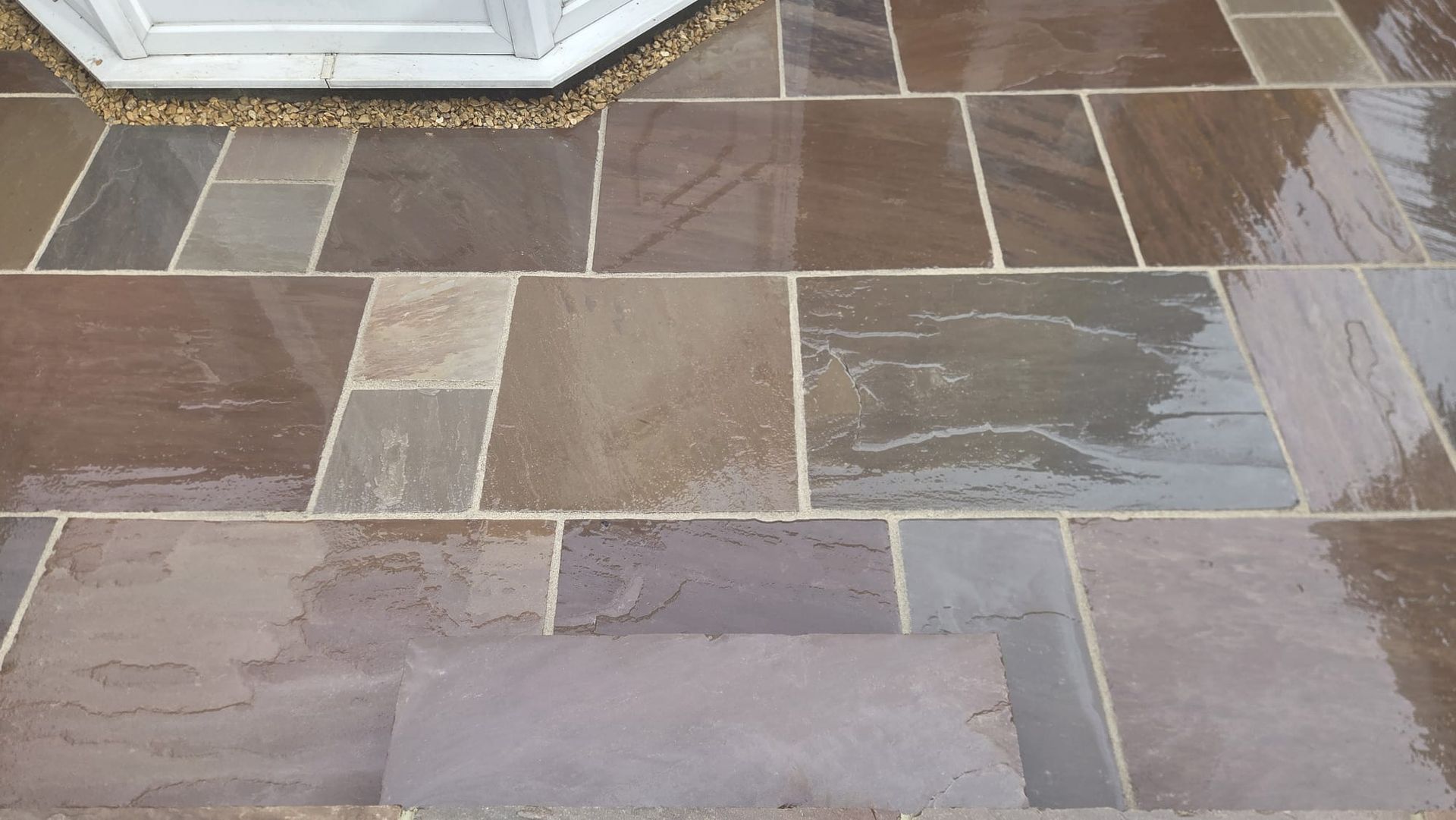 Raj Blend Indian stone paving with new wall and steps in Guiseley
